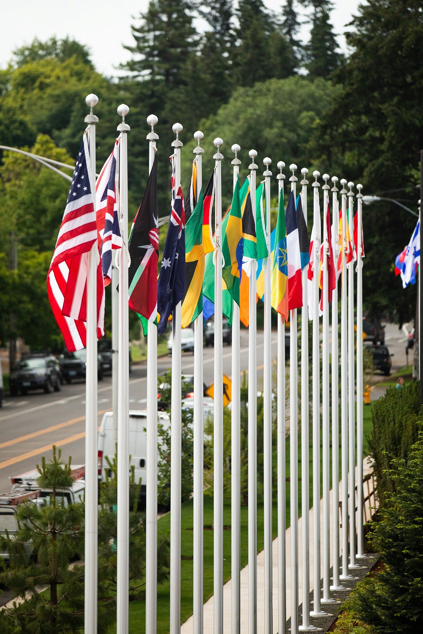 Hayward Tower flags Hayward Field flags