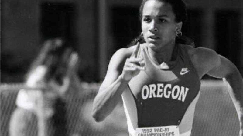 Sprinter Camara Jones winning the 400 meters during the Pac-10 Conference championships at Hayward Field in 1992