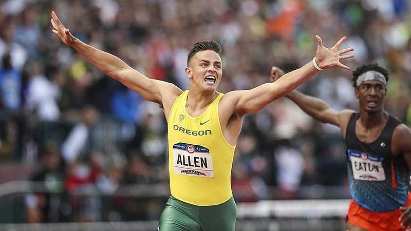 Devon Allen winning the 2016 Olympic Trials in the 110-meter hurdles Devon Allen winning the 2016 Olympic Trials in the 110-meter hurdles