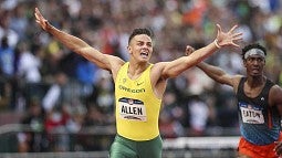 Devon Allen winning the 2016 Olympic Trials in the 110-meter hurdles