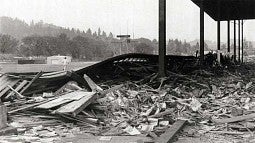 The gutted west grandstand at Hayward Field during 1975 renovation The gutted west grandstand at Hayward Field during 1975 renovation