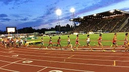 Athletes running around the track at Hayward Field during the IAAF World Junior Championships in 2014